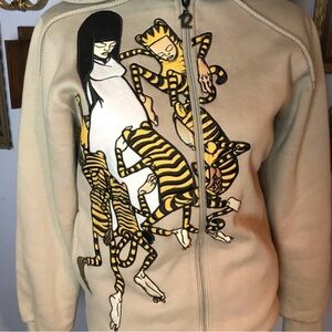12 Grain Jumping Tiger Full Zip Hoodie Tan Small